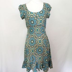 American Rag Green/Blue/Yellow Print Peasant Dress